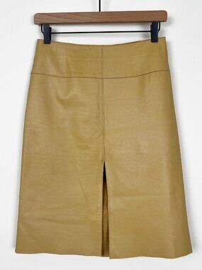 Vintage Leather Y2K Parisian Bebe Yellow Midi Mini Pencil Skirt Slit  2000s 00's